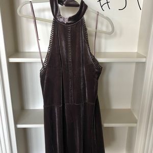velvet romper with open back and halter neck